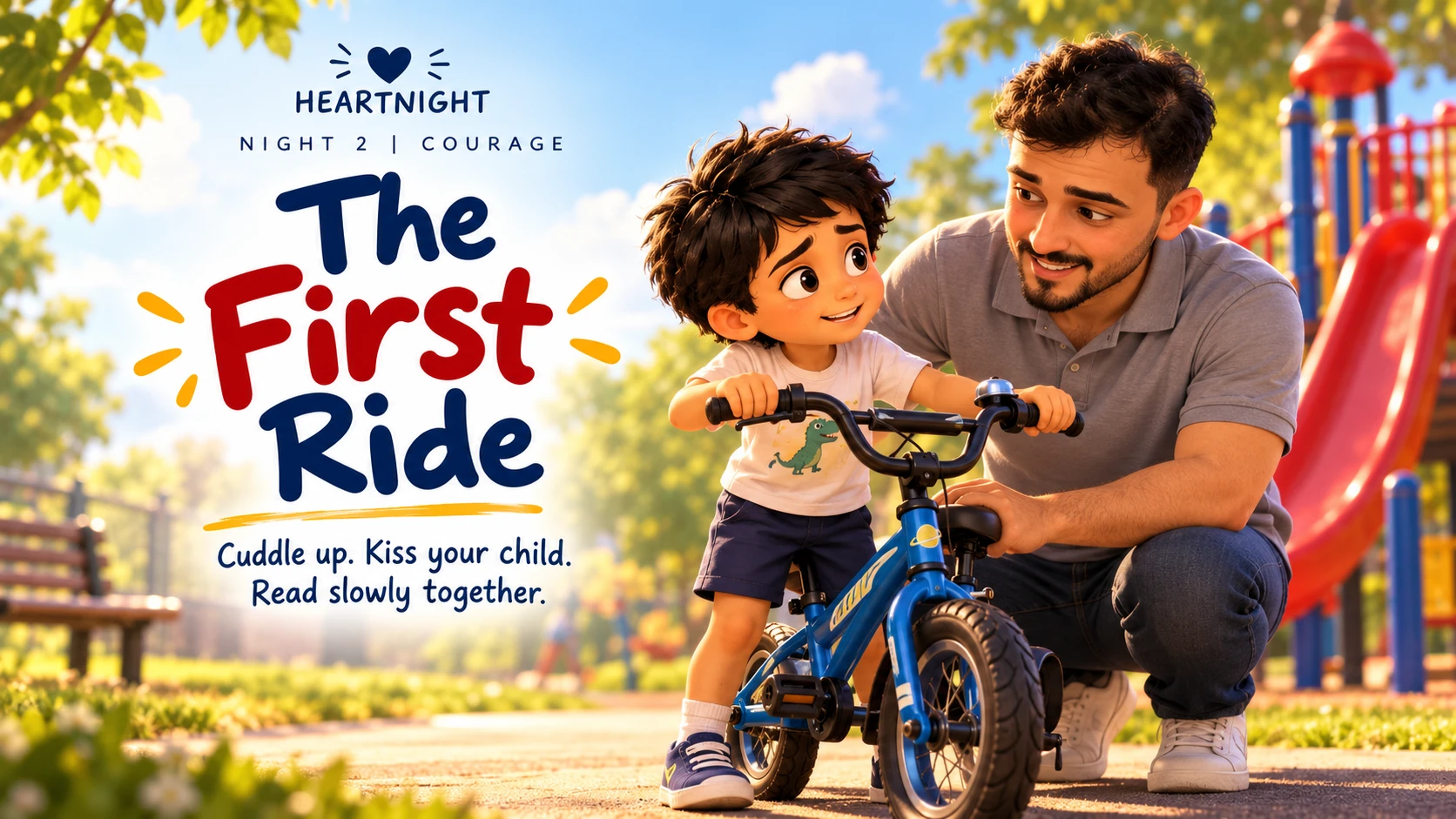 Ayaan learning to ride his bicycle with Dad